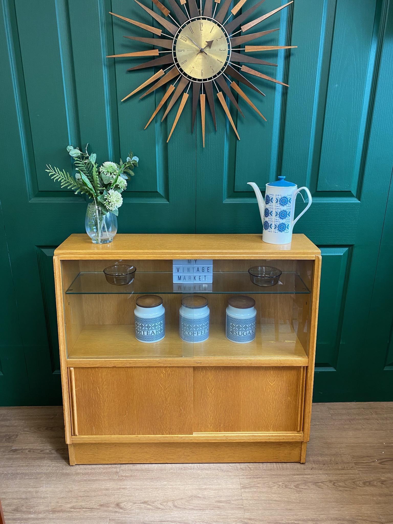 Mid Century G Plan E Gomme Brandon Glazed Cabinet Sliding Doors Oak