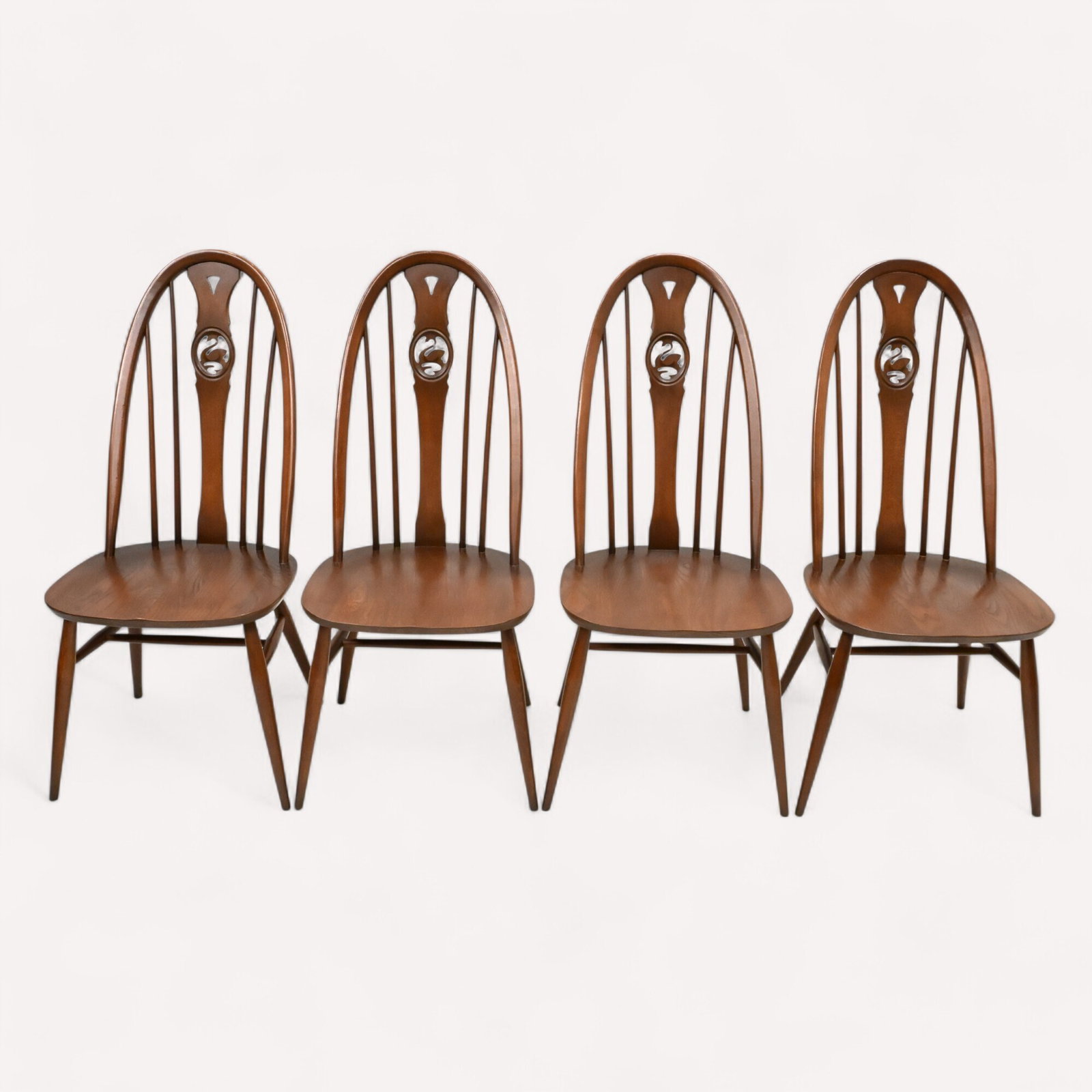 4 Ercol Dining Chairs Windsor Bow Backs Swan Fruitwood Finish Free Uk Delivery