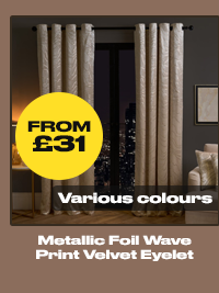 Metallic Foil Wave Print Velvet Eyelet Curtains