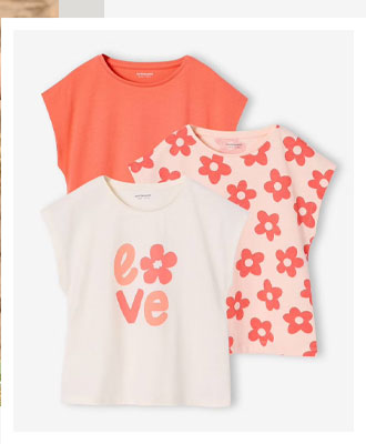 Set van 3 Basics meisjesshirts met korte mouwen