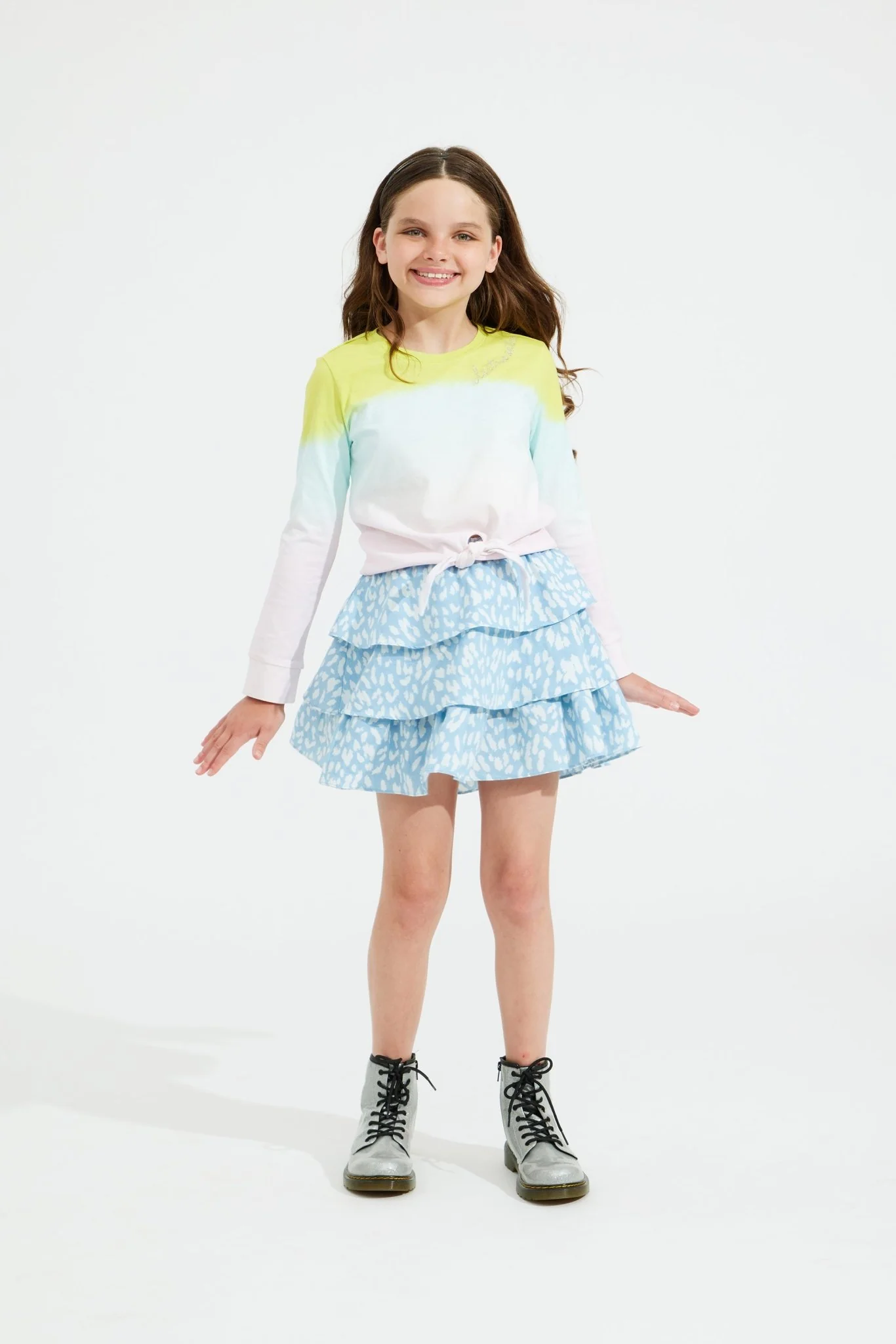 Image of Spots Chambray Tiered Skirt