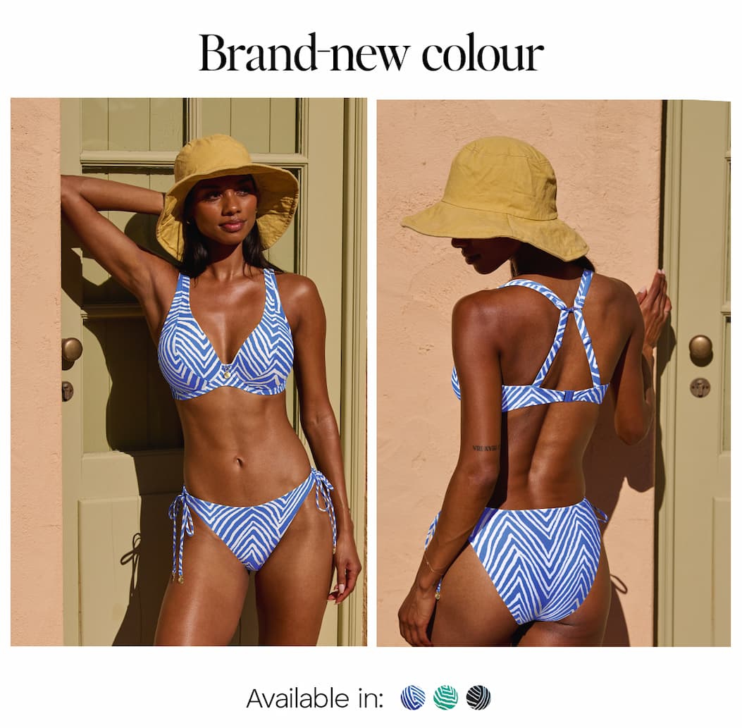 Brand-new colour. Jay wears Fiji Falls in new blue stripe.