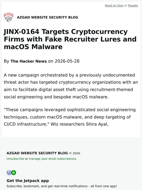 JINX-0164 Targets Cryptocurrency Firms with Fake Recruiter Lures and macOS Malware