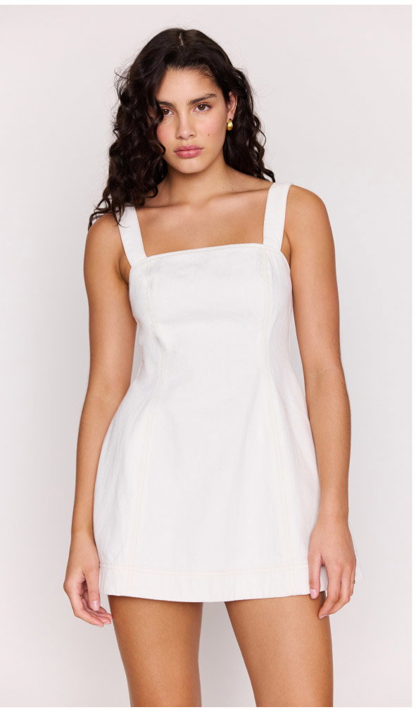 White Denim Square Neck Mini Dress