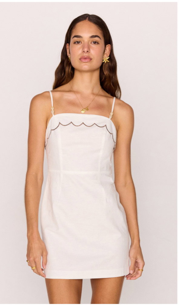 Scallop Edge Cotton White Mini Dress