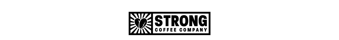 Strong Coffee Company logo with sunburst design and company name in black and white