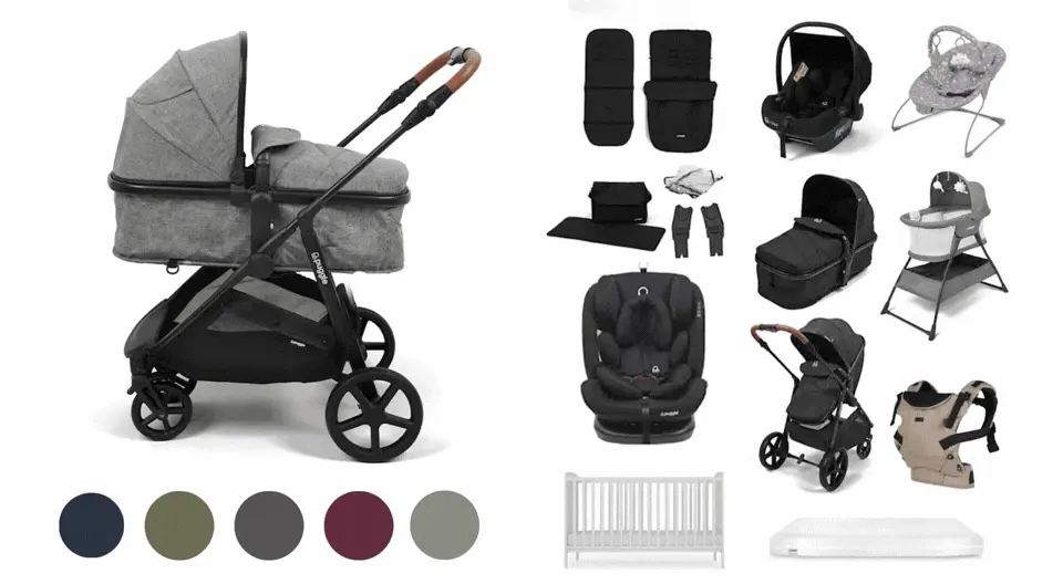 Puggle Monaco XT i-Size Travel System with Henbury Cot Bed & Mattress 15-Piece Bundle