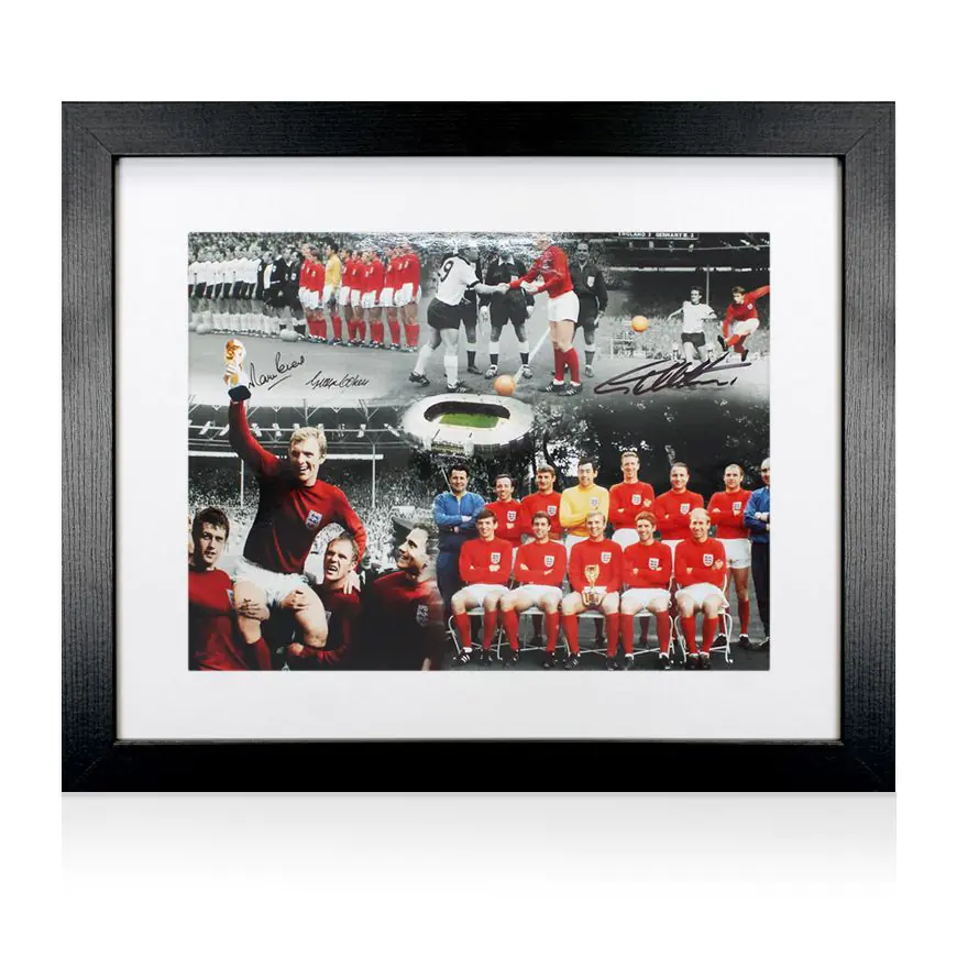 Framed England World Cup Montage Print Signed by Sir Geoff Hurst, Martin Peters & George Cohen