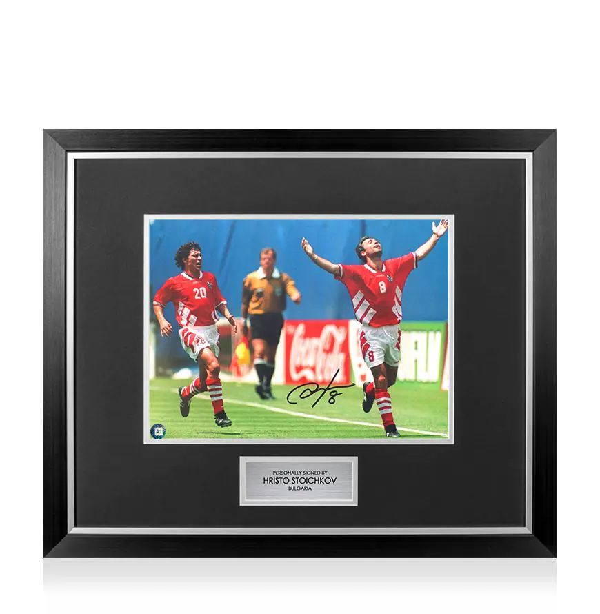 Premium Framed Hristo Stoichkov Signed Bulgaria Photo: 1994 World Cup Top Goalscorer