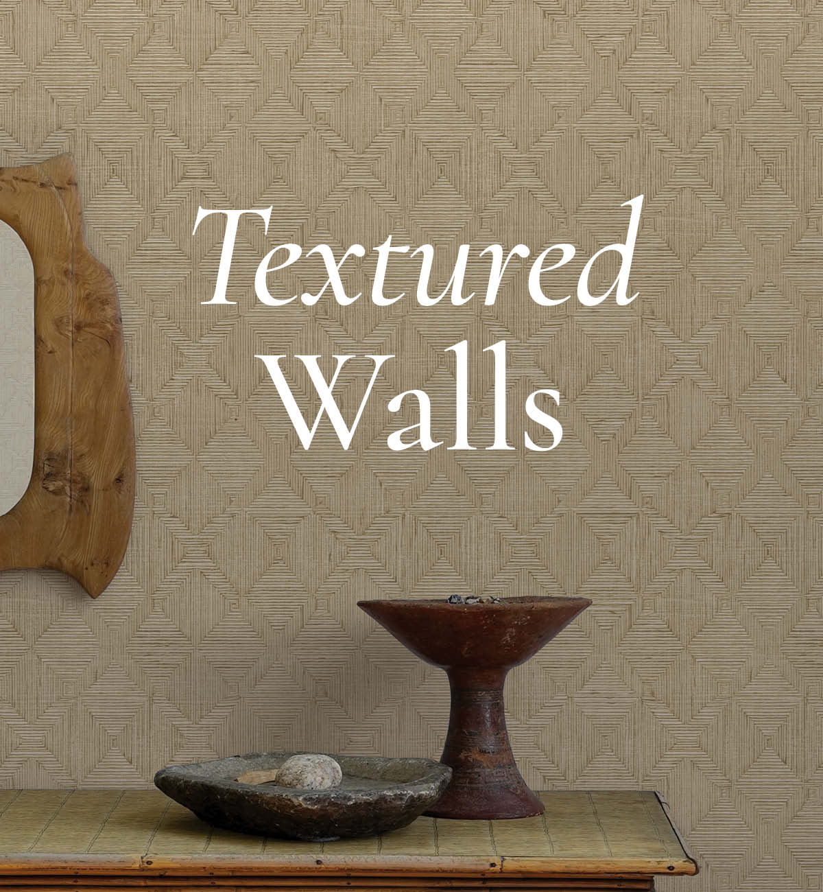 Image of Tempaper's Hoffman Faux Sisal wallpaper by Jeremiah Brent. Text overlay with "Textured Walls"
