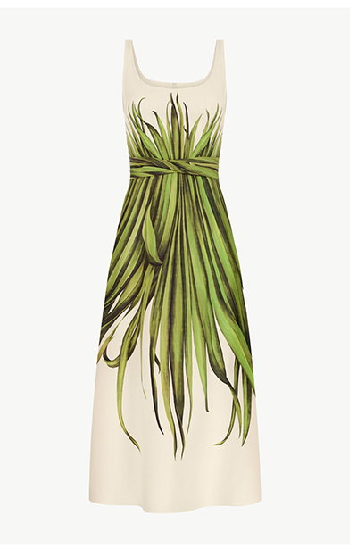 Palm Leaves Cotton Poplin Dress