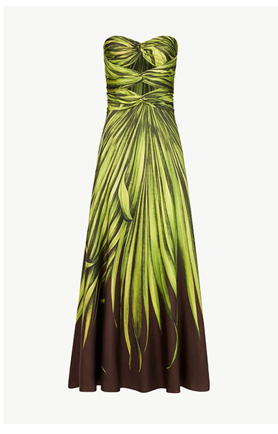 Palm Leaves Silk Twill Cocktail Dress