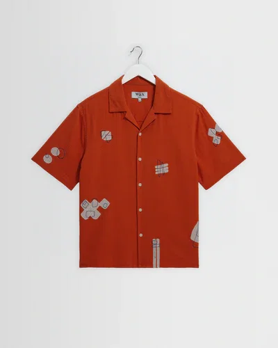 Didcot - Terracotta And Ecru Scribble Applique Short-Sleeve Shirt