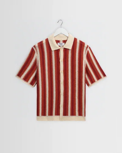 Porto - Ecru And Orange Stripe Crochet Knitted Shirt