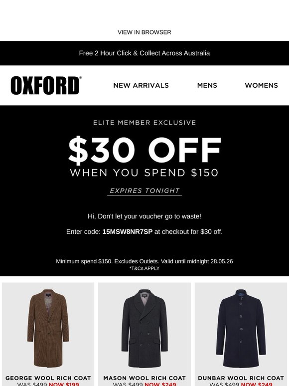 $30 Voucher Ends Today | Wool Coats from $199