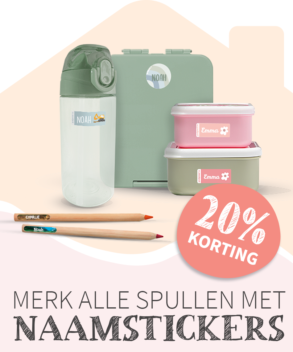 20% korting op alle naamstickers