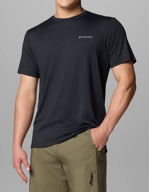 Close up of a man in Columbia shirt and pants. 