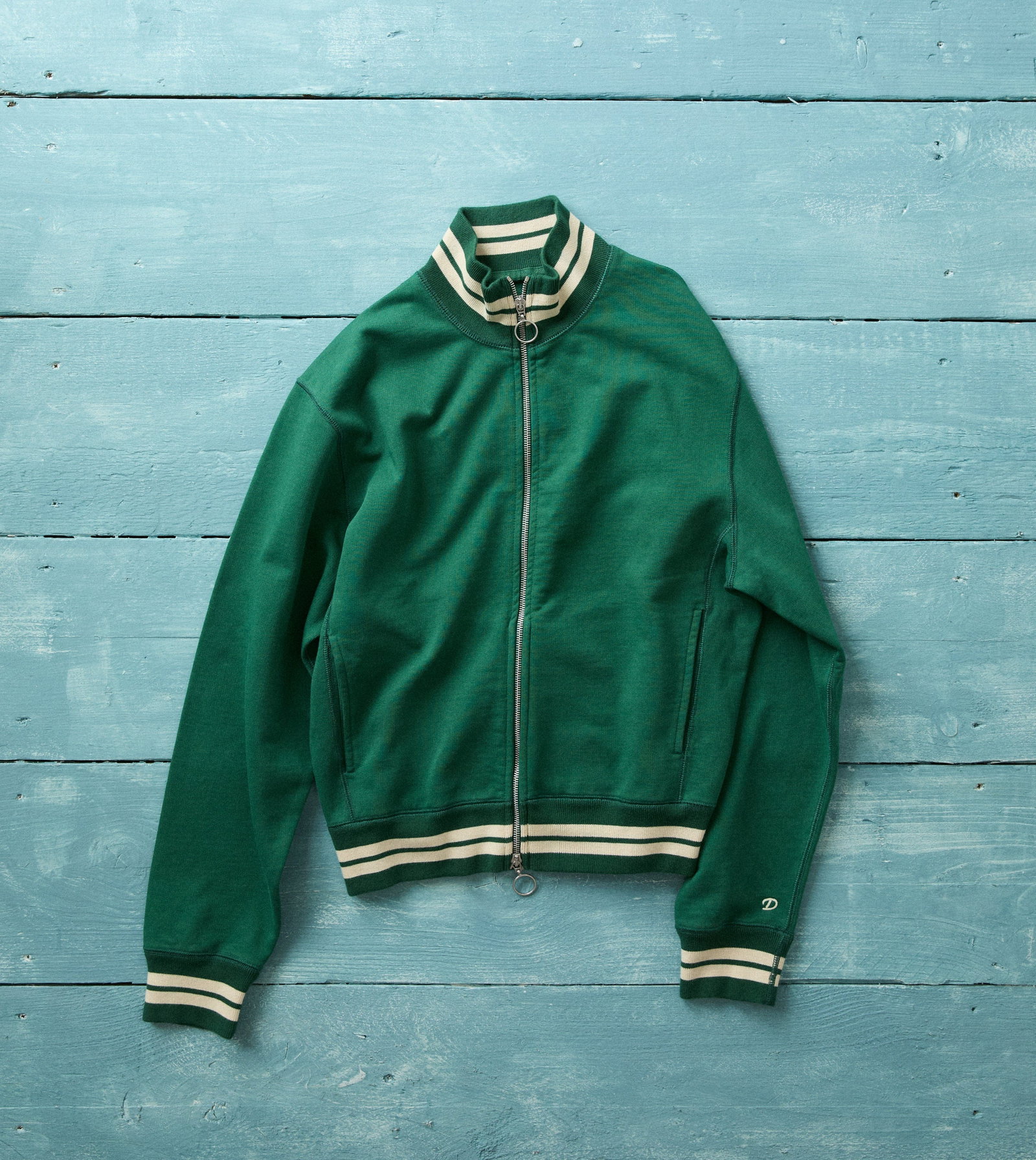 Image of Green and Ecru Cotton Zip-Through Sweatshirt
