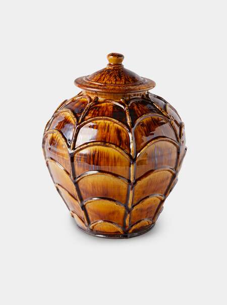 Appliqué Slipware Large Lidded Jar