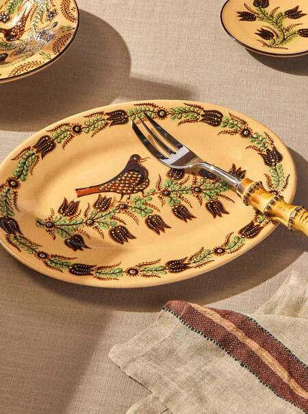 Birds Hand-Painted Slipware Oval Platter