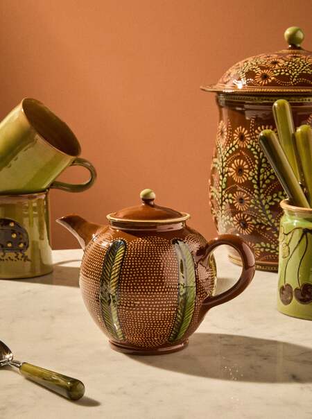 Stripes and Dots Hand-Painted Slipware Small Teapot