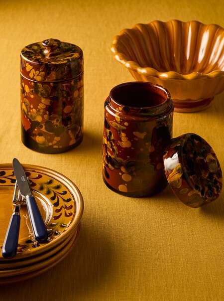 Hand-Speckled Slipware Lidded Pots (Set of 2)