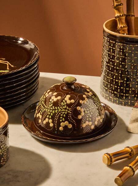 Flowers Hand-Painted Slipware Butter Dish