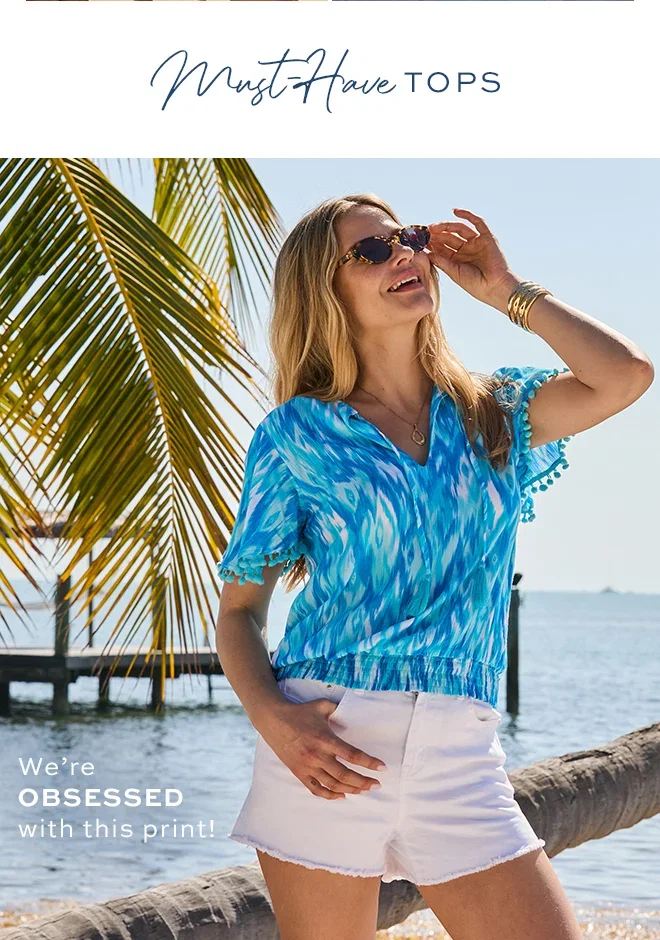 Blue Aztec Print Pom Pom Top