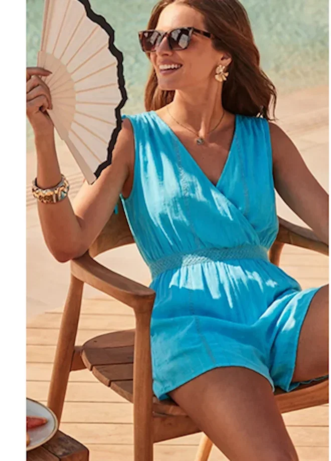 Aqua Blue Tie Shoulder Wrap Playsuit