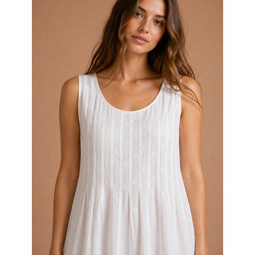 Womens White Sleeveless Cotton Embroidered Nightdress Lizzie