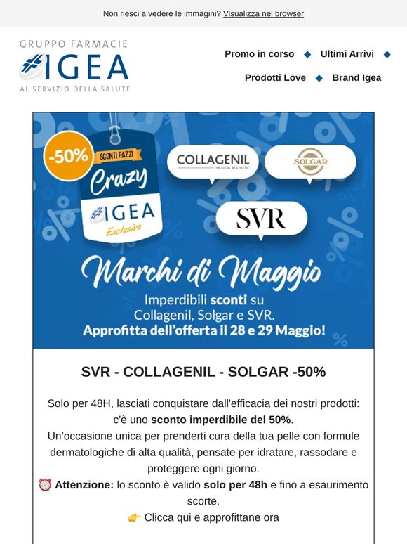 🚨Crazy IGEA:  SVR, SOLGAR E COLLAGENIL -50% solo per 48H!