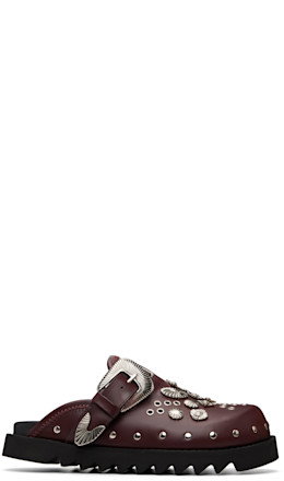 SSENSE Exclusive Burgundy Eyelet Metal Sabot Slip-on Loafers - Toga Virilis