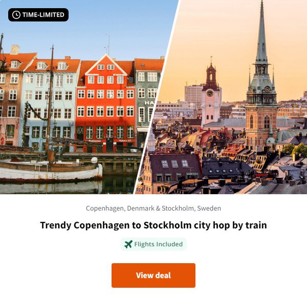 Trendy Copenhagen to Stockholm city hop by train