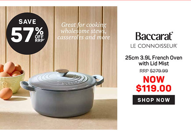 Baccarat Le Connoisseur 25cm 3.9L Round French Oven with Lid Mist