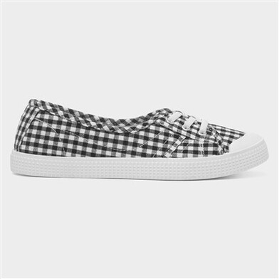 Lilley Womens Black & White Slip On Canvas Shoe