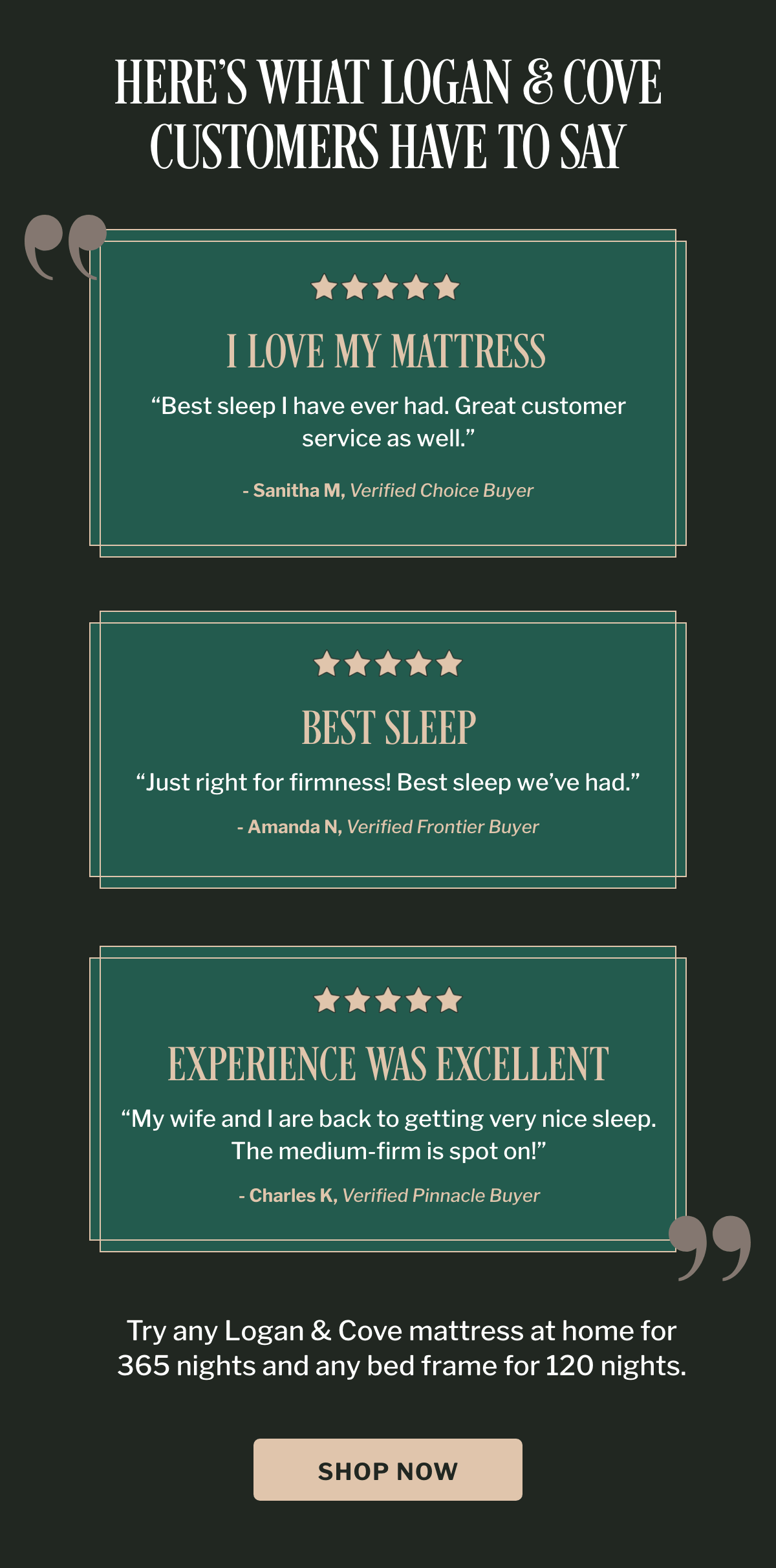 5-star reviews from happy Logan & Cove customers