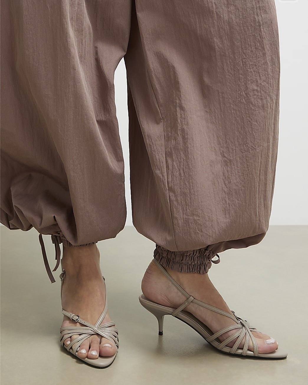 Womens Grey Caged Kitten Heel Sandals