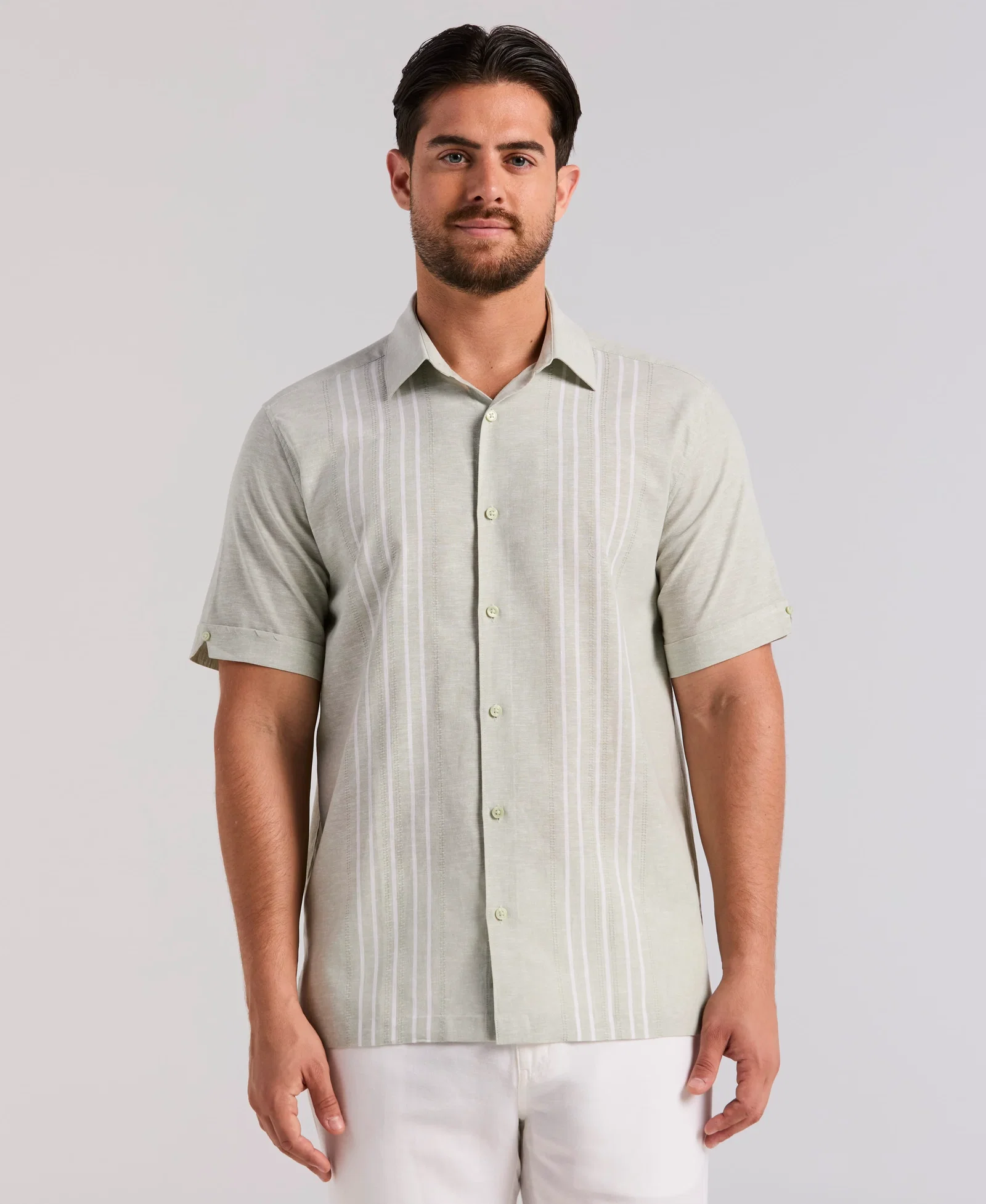 Image of Linen Blend Dobby Panel Shirt