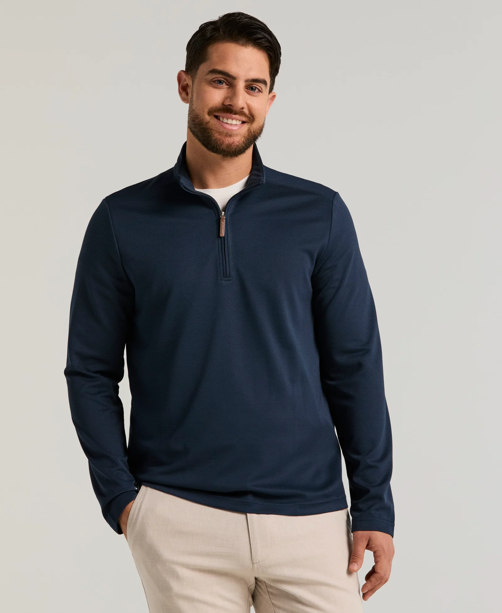 Image of Solid Textured 1/4 Zip Pullover Sweater