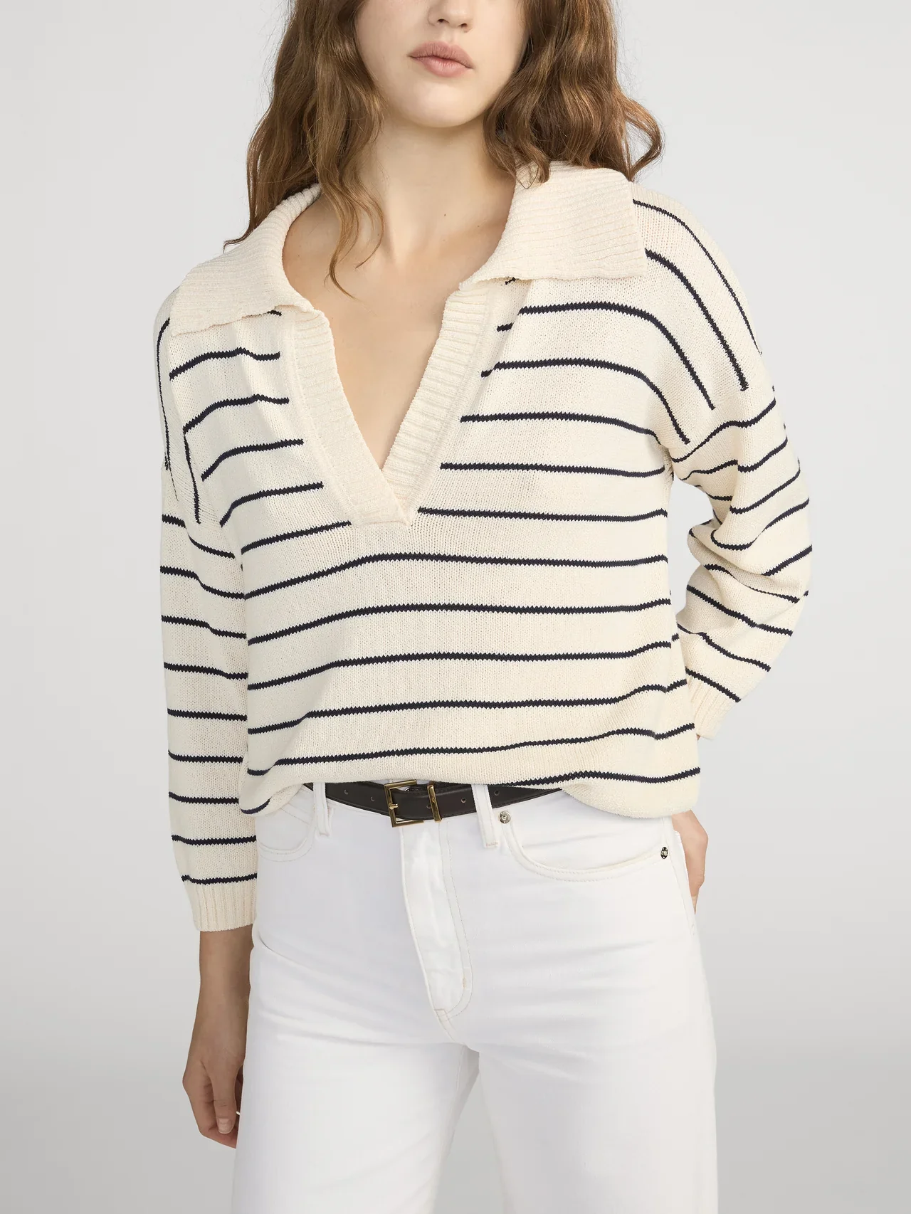 Image of  The Striped Easy Pullover - Cream Multi