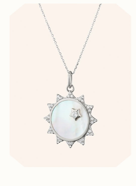 "Happiness" Sun Necklace with Mother of Pearl and White Sapphires