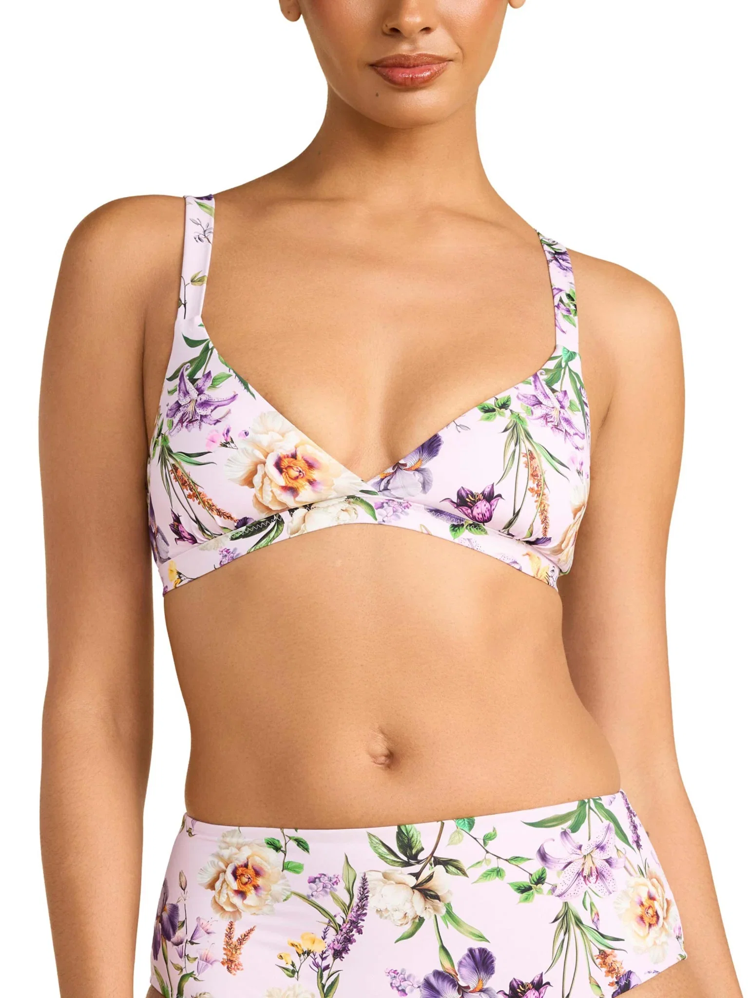 Image of Swim Triangle Bralette Top Fawning Flora Purple