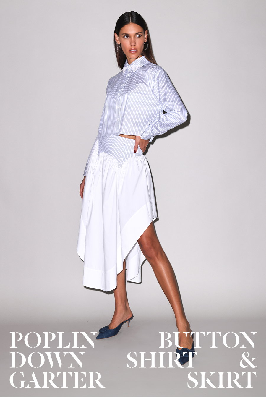 Poplin Button Down Shirt & Garter Skirt