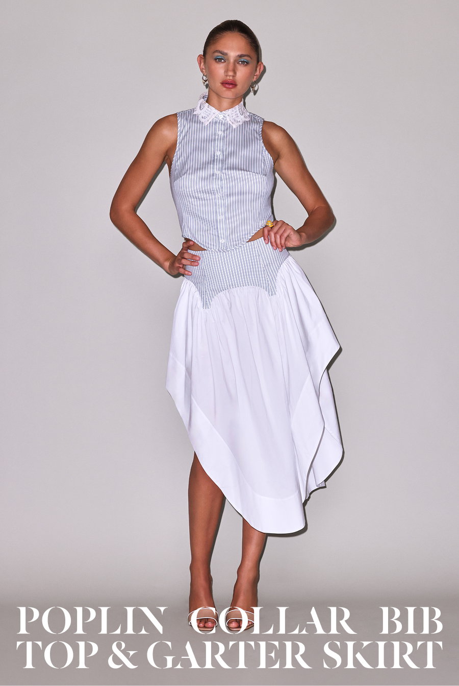 Poplin Collar Bib Top & Garter Skirt
