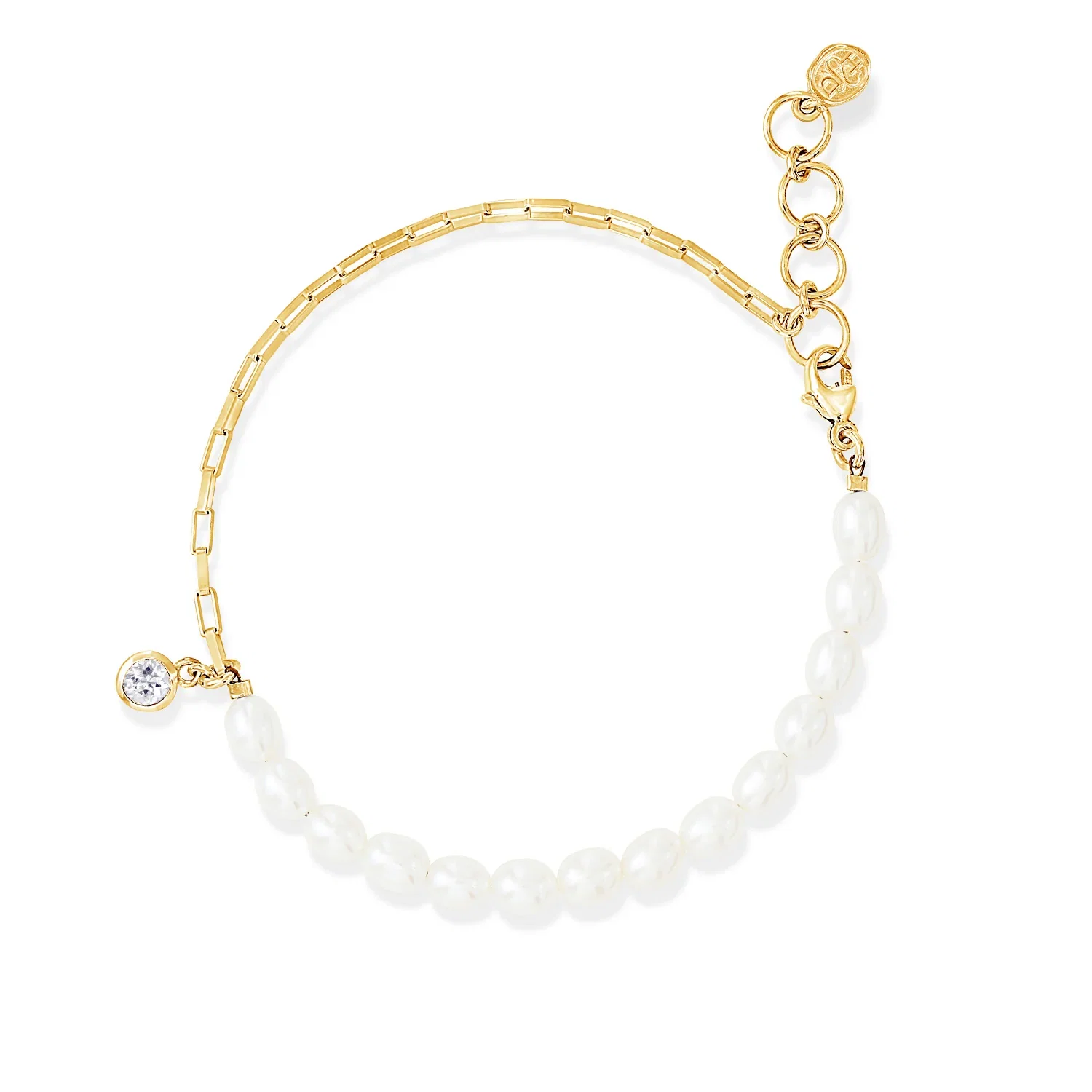 Image of Luna White Pearl, Chain & White Topaz Drop Bracelet