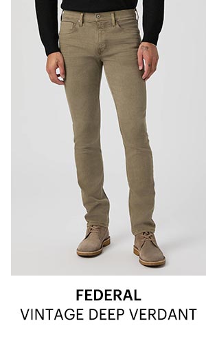 Transcend Federal 34" Slim Straight Jean in Vintage Deep Verdant.