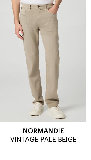 Transcend Normandie 32" Straight Jean in Vintage Pale Beige.