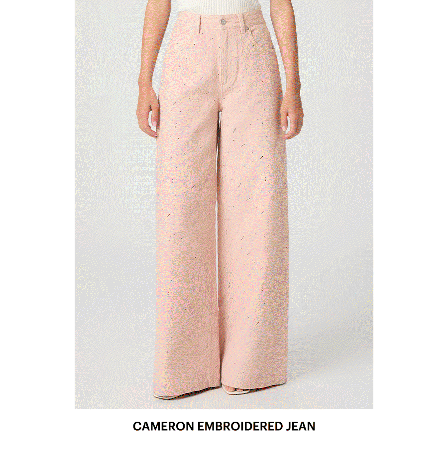 Cameron Wide Leg Jean in Sunset Peach Embroidered.