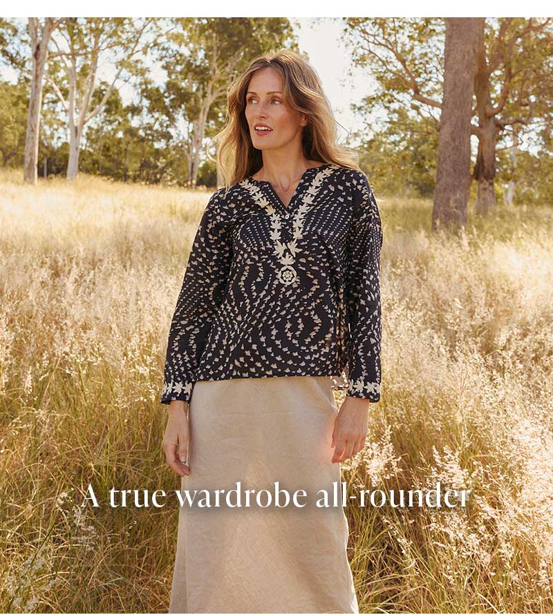 Shop Rani Embroidered Blouse in Wild Jasmine
