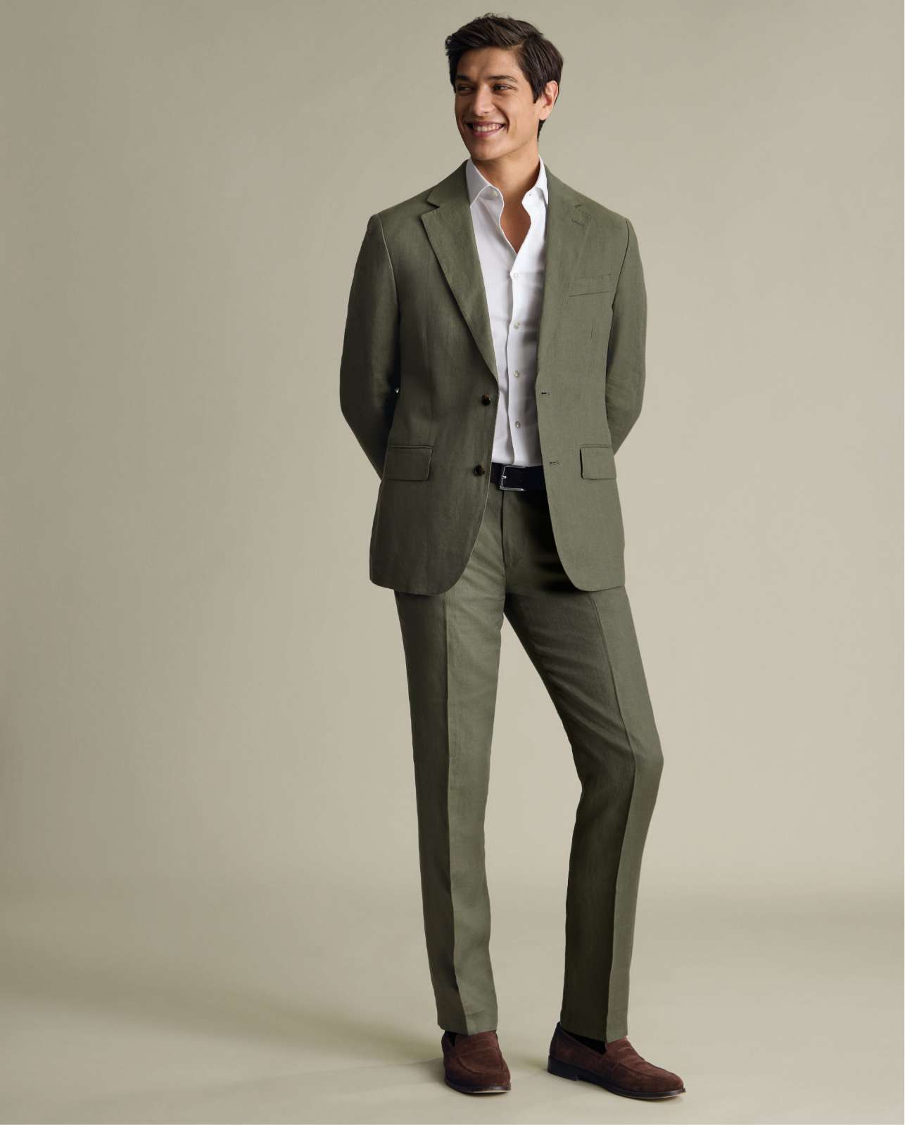 Pure Linen Trousers – Olive Green
